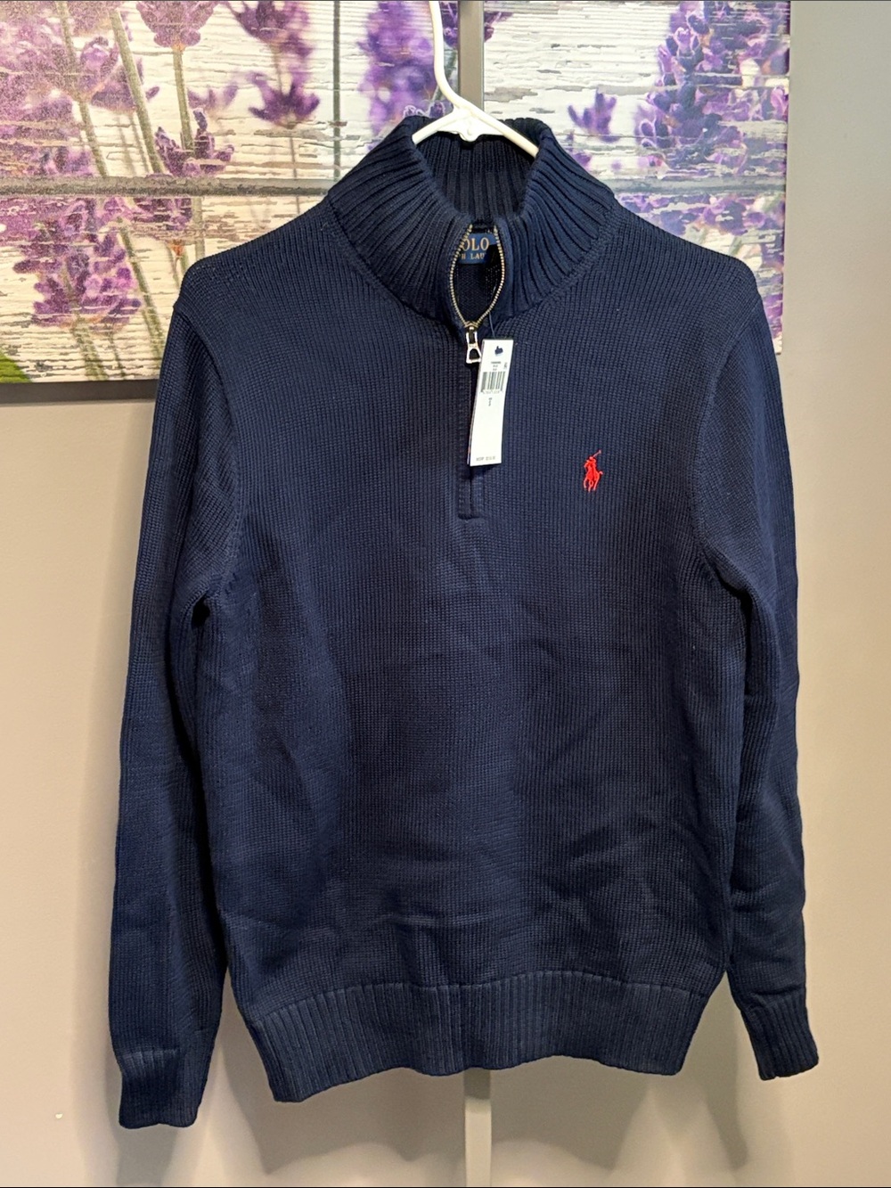 Polo by Ralph Lauren Navy Half-Zip Sweater with Red Pony Logo